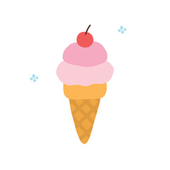 Two layers pink ice cream with a cherry and ice cold surrounding editable design illustration