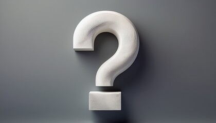 ceramic question mark faq white sculpture isolated on plain gray studio background