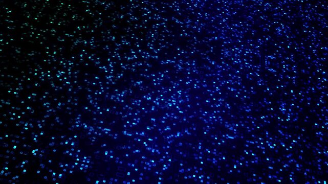 Dark blue digital animation with glowing squares and data grid, perfect for AI, coding, blockchain, and futuristic cyber technology projects and visual content.
