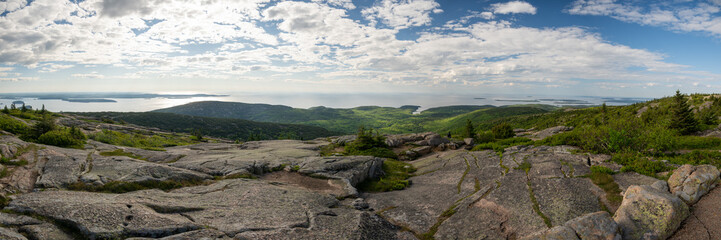 Panrorama View From Catillac Mountain Looking Out Toward The Atlantic Ocean