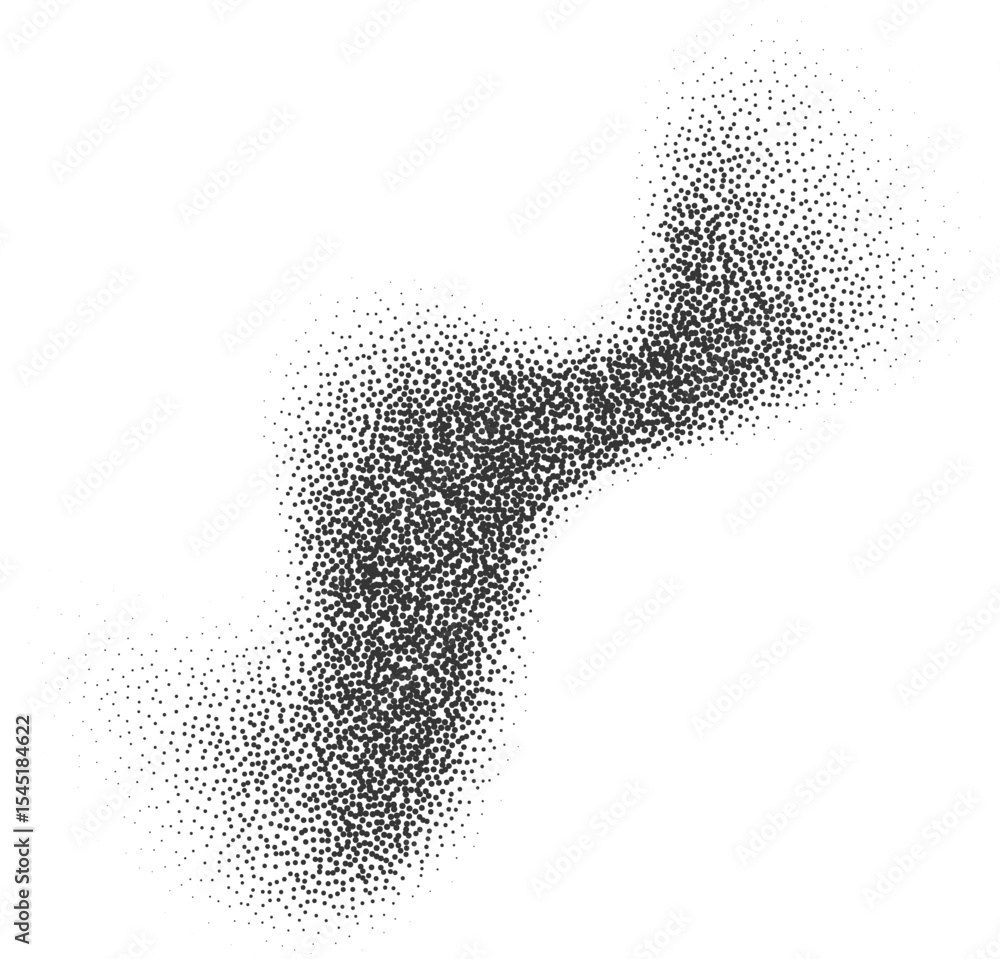 Poster grainy gradient shape with pattern of noisy sand elements. abstract stipple splash. fluid shadow wit