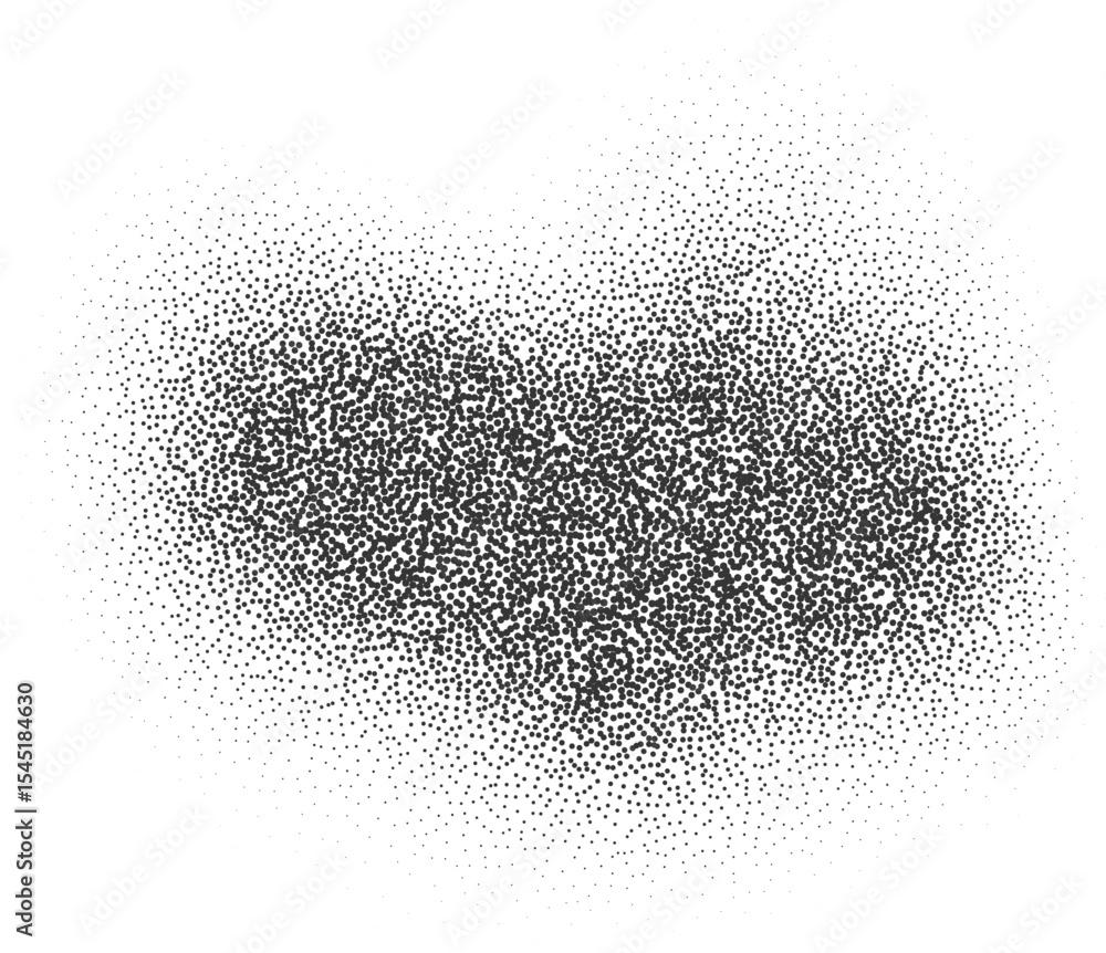 Poster grainy gradient shape with pattern of noisy sand elements. abstract stipple splash. fluid shadow wit
