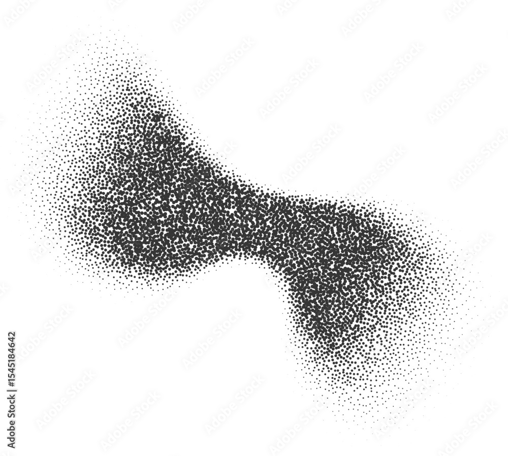 Poster grainy gradient shape with pattern of noisy sand elements. abstract stipple splash. fluid shadow wit