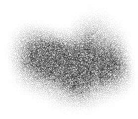 Grainy gradient shape with pattern of noisy sand elements. Abstract stipple splash. Fluid shadow with dotted texture. Charcoal liquid stain.