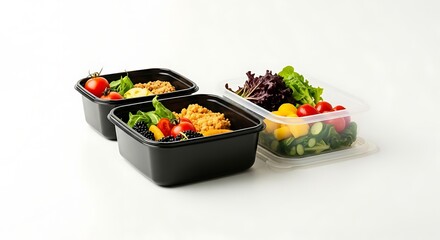 Prepared Healthy Meal Containers with Fresh Salad and Whole Grains