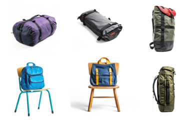 Collection of Lying Flat Back Facing Up The back side of the bag visible when laid flat. full length isolate on transparent background