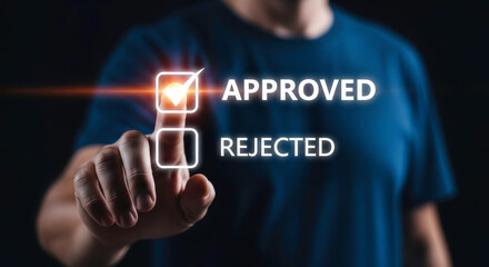 Approved rejected decision choice select tick box check mark option agreement concept yes no right