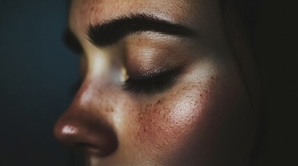Evocative Close-up of a Closed Eye and Face, Highlighted by Soft, Emotional Light