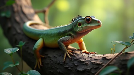 Fototapeta premium Stunning Green Lizard on Branch