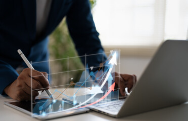 Business financial stock market concept. Businessman analyzing financial data stock market....