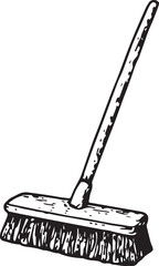 A detailed black-and-white sketch of a mop with a long handle and absorbent head, designed for floor cleaning, perfect for hygiene and janitorial illustrations