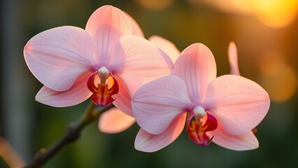 Elegant Pink Phalaenopsis Orchids in Golden Light