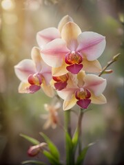 Beautiful Pale Pink and Yellow Orchid Blossoms