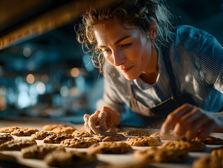National Chocolate Chip Cookie Day. A woman Baking Chocolate Chip Cookies