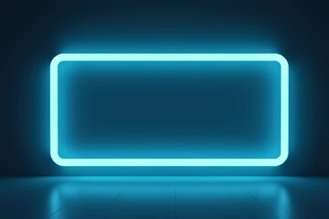 image shows blue neon sign middle dark room illuminated bright blue light sign rectangular shape stands ou