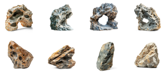 Collection of natural rock formation, smooth and weathered, creating a serene underwater cave. full length isolate on transparent background