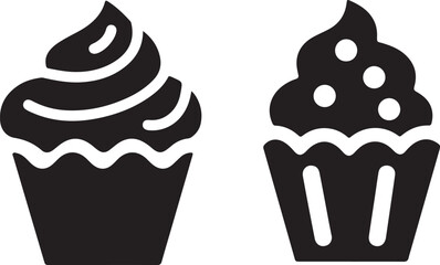 set of cupcakes silhouette. Cake icon. silhouette of cupcakes with cherries on top. Collection of cupcake silhouette vector
