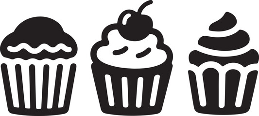 set of cupcakes silhouette. Cake icon. silhouette of cupcakes with cherries on top. Collection of cupcake silhouette vector
