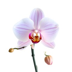 Delicate Striped Pink Orchid Blossom with Buds on White