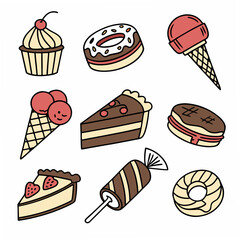 set of cakes and desserts