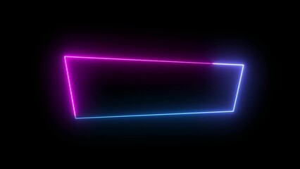 Abstract neon frame glowing with pink and blue light against a dark background for creative designs and presentations
