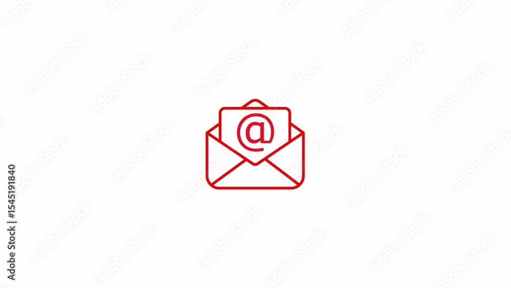 Poster red outline email envelope icon on white background for digital communication notification and corre