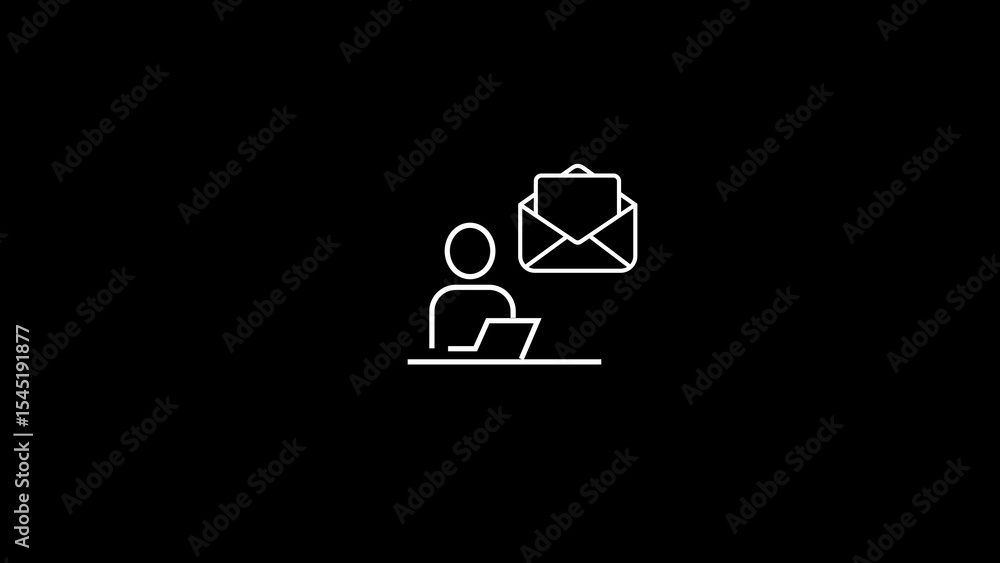 Poster sending emails illustration depicting a person working on a laptop and receiving an important messag