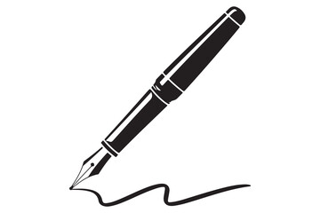 Fountain pen silhouette icon simple black vector illustration isolated on transparent
