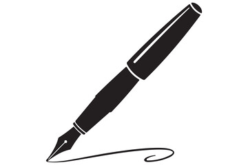 Fountain pen silhouette icon simple black vector illustration isolated on transparent
