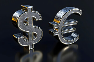 Logo euro y dólar sobre fondo negro