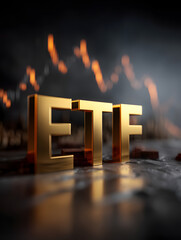 Diseño 3d con la palabra ETF y gráfico de velas japonesas de fondo