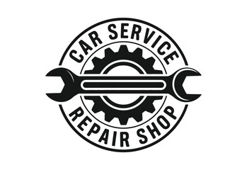 Car service repair shop logo with wrench and gear