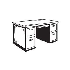 Classic vintage art silhouette illustration of a wooden desk perfect for office and study spaces