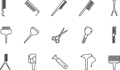 Hairdressing tools outline set barber accessories minimalist style illustration