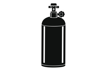 Black And White Illustration Depicts A Gas Cylinder With Attached Regulator And Valve