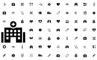 Flat Monochrome Medical Icons Set – Minimalist Vector Healthcare Symbols for UI/UX & Infographics
