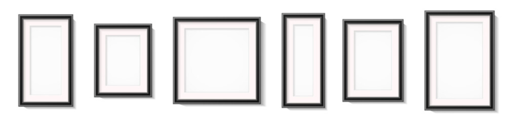 realistic photo frame set with black border. modern simple design rectangle frames mockup