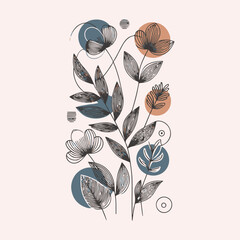 Abstract floral poster with simple scribble style