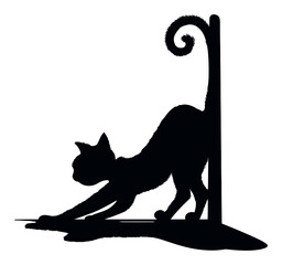 Cat Silhouette Stretching on a Surface with Curled Tail and Elegant Form
