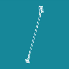 Hand drawn sketch illustration of pet toothbrush. Animal dental instruments, oral care, health care. Simple doodle drawing isolated
