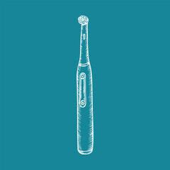Electric toothbrush for personal oral care - sketch drawing. Stomatology, oral hygiene tools. Minimalist doodle hand drawn outline illustration isolated