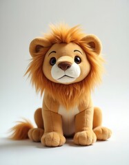 Isolated Plush Lion Cub Toy on White Background