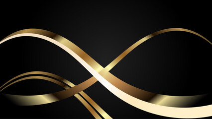 "Luxury Gold Curved Lines Abstract on Dark Background"