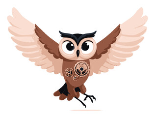 Cute Cartoon Owl with Mechanical Gears Design for Fun Illustrations