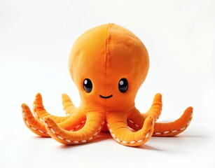 Cute Orange Octopus Plush Toy on White Background