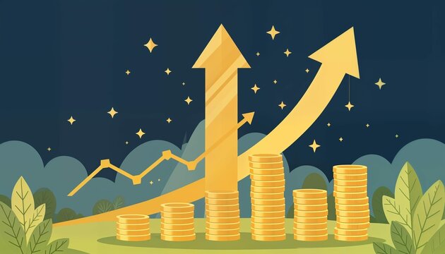 Vector Financial Growth Background with Gold Arrow and Coin Stack