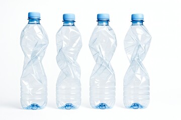 Naklejka premium Crushed PET Bottles in a Row on White Background