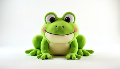Isolated Green Frog Plush Toy on White Background