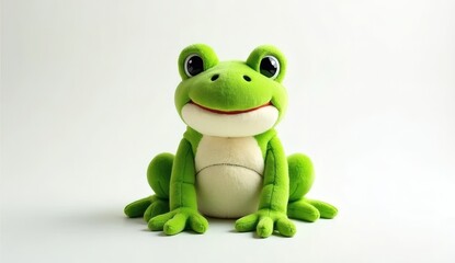 Isolated Green Frog Plush Toy on White Background