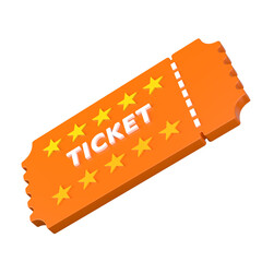Orange Admission Ticket with Stars and Perforated Edge 3d Icon Illustration